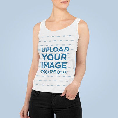 Tank Top Mockup Featuring a Woman Posing With Her Hand in Her Pocket 
