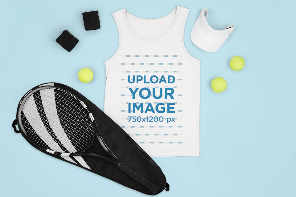 Tank Top Mockup Featuring Tennis Equipment