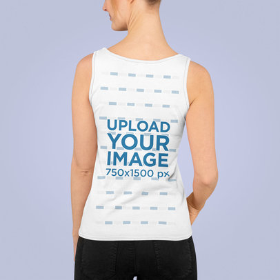 Back View Mockup Featuring a Woman Standing Against a Plain-Color Backdrop