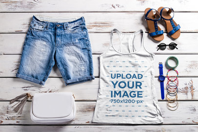 Racerback Tank Top Mockup Featuring a Fresh Summer Outfit