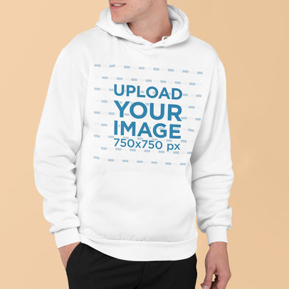 Mockup of a Man Wearing a Pullover Hoodie with His Face Cropped