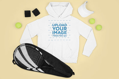 Hoodie Mockup Featuring Tennis Training Equipment 