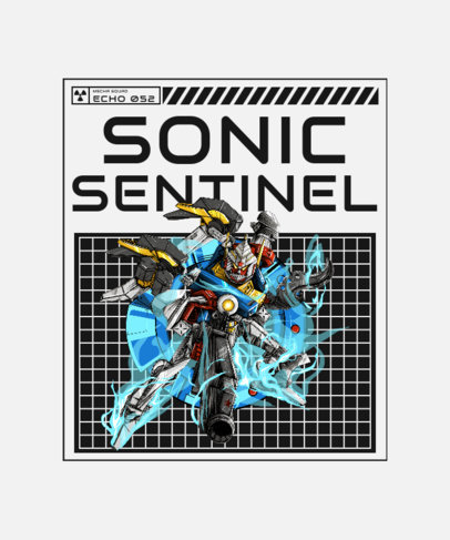 T-Shirt Design Template with an Illustration of a Classic Mecha