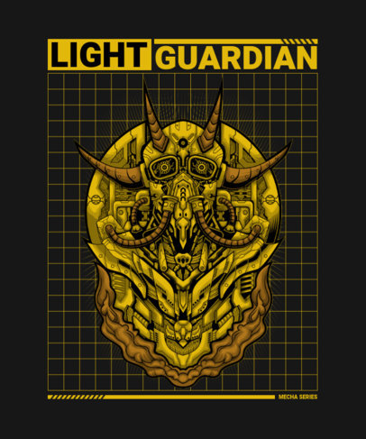 T-Shirt Design Template with a Cool Japanese Mecha