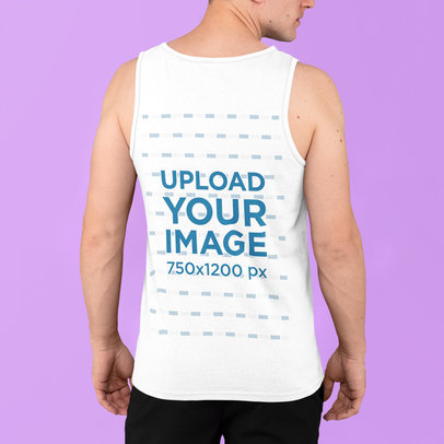 Back View Mockup Featuring a Man Wearing a Tank Top Against a Customizable Background