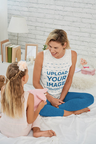 Sleeveless Shirt Mockup of a Woman with Her Daughter