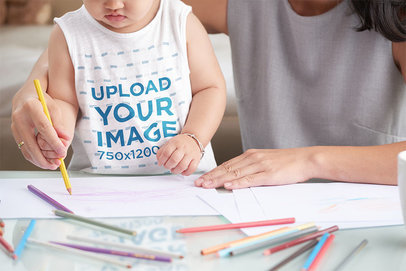 Sleeveless Shirt Mockup of a Baby with Her Mom