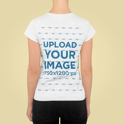 Simple Back-View T-Shirt Mockup Featuring a Woman Standing in a Studio