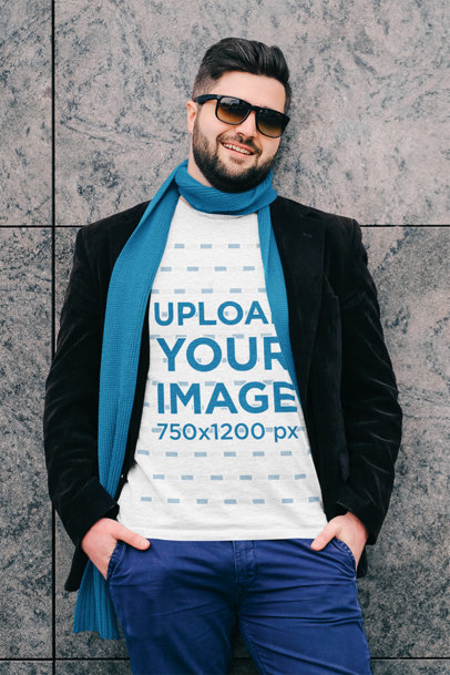 Mockup of a Happy Man Wearing a Plus Size Heathered T-Shirt 