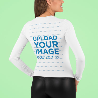 Back-View Mockup of a Woman Wearing a Long Sleeve Tee in a Studio