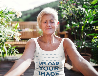 Tank Top Mockup of a Senior Yogi Meditating