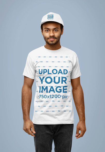 Dad Hat and T-Shirt Mockup of a Man Posing at a Studio