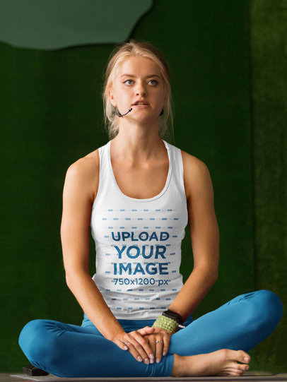 Tank Top Mockup of a Female Yoga Instructor with a Microphone 35914-r-el2