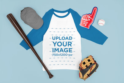 Mockup of a Three-Quarter Sleeve Tee with Baseball Equipment 