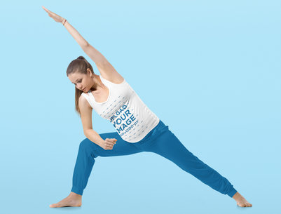 Tank Top Mockup Featuring a Pregnant Woman Doing Yoga at a Studio 35121-r-el2