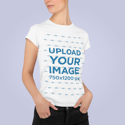 Basic Tee Mockup of a Woman Posing With Her Hands in Her Pockets 