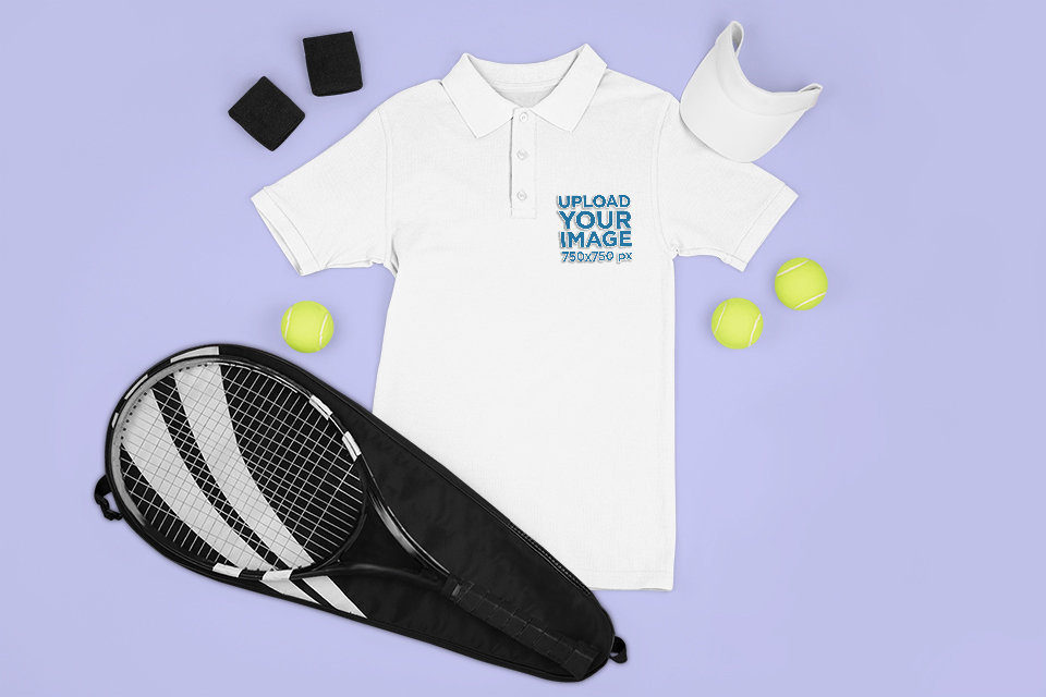 Mockup of a Polo Shirt Featuring Tennis Equipment 