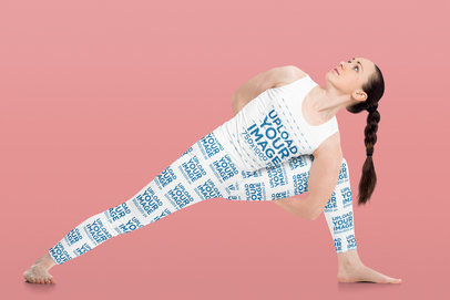 Tank Top and Leggings Mockup of a Female Yogi Stretching at a Studio