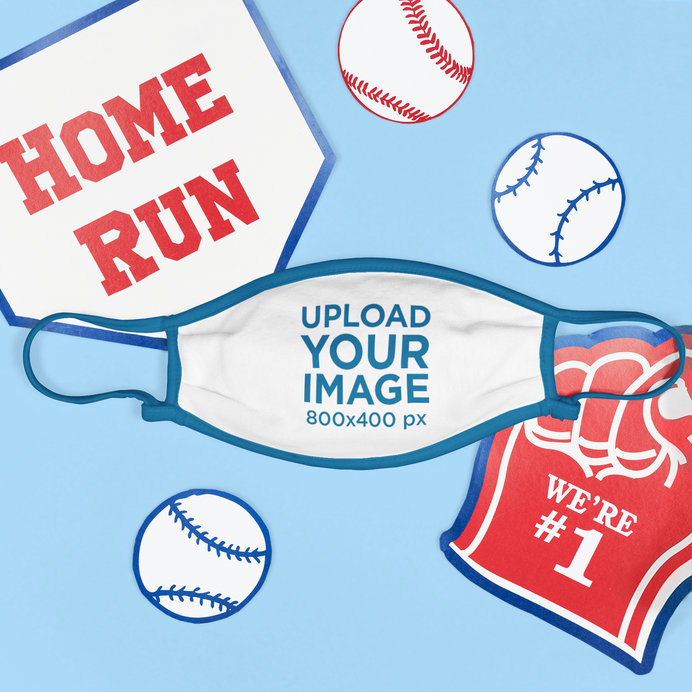 Mockup of a Face Mask Surrounded by Baseball Items 
