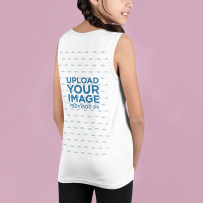 Back View Mockup Featuring a Happy Girl Wearing a Tank Top At a Studio