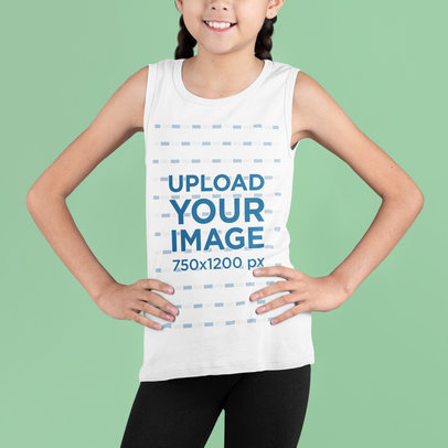 Tank Top Mockup Featuring a Happy Girl at a Studio