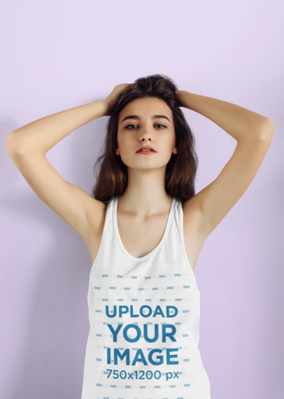 Tank Top Mockup of a Woman Holding Her Hair Up