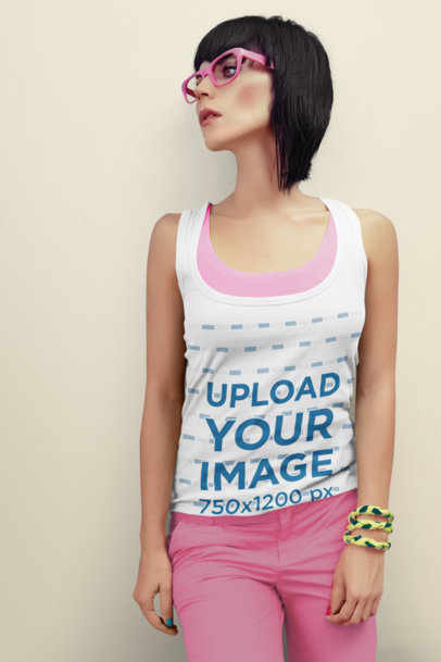 Tank Top Mockup of a Woman with an Eccentric Style