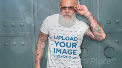 Parallax Video of a Tattooed Senior Man Wearing a T-Shirt 2520