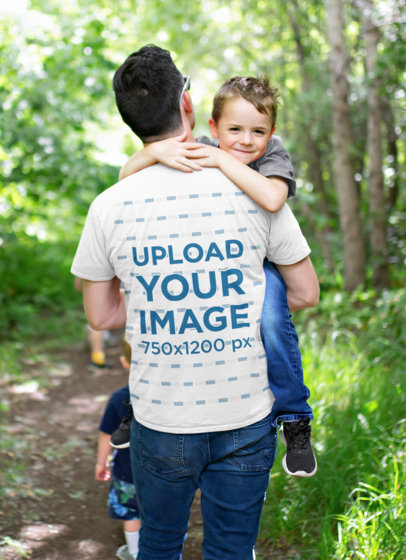 T-Shirt Mockup of a Man Carrying His Kid Through the Woods 45643-r-el2