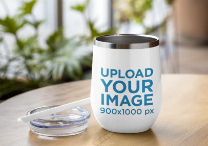 Wine Tumbler Mockup Featuring a Lid with a Straw 