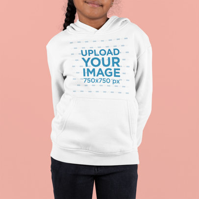 Front-View Hoodie Mockup of a Girl Against a Customizable Background 