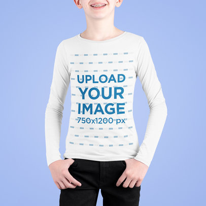 Long Sleeve Tee Mockup Featuring a Kid with Braces m708