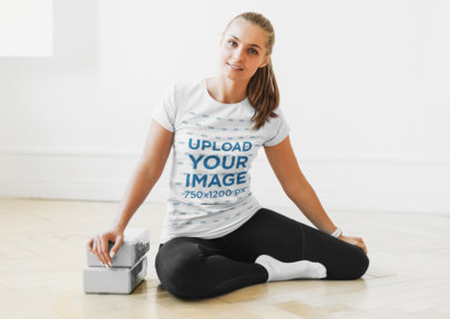 T-Shirt Mockup of a Woman Using Yoga Blocks 45595-r-el2