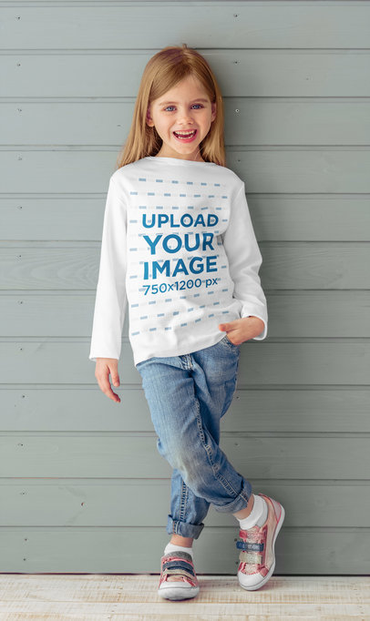Long-Sleeve Tee Mockup of a Girl Posing 