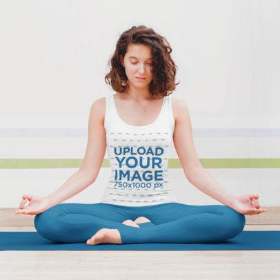 Tank Top Mockup of a Curly-Haired Woman Meditating