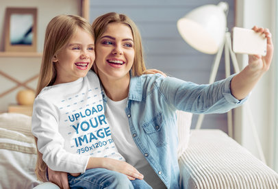 Long-Sleeve Tee Mockup of a Little Girl Taking a Selfie with Her Mom 45268-r-el2
