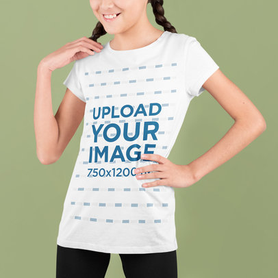 T-Shirt Mockup of a Girl with Braids at a Studio