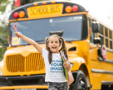T-Shirt Mockup of a Little Girl Coming Home from School 