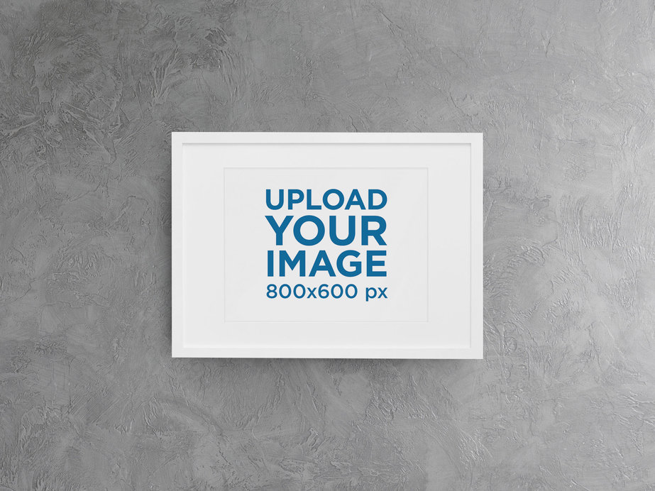 Minimal Mockup Featuring a Framed Art Print Hanged on a Grey Wall