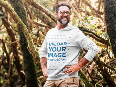 Hoodie Mockup of a Middle-Aged Man on a Hike