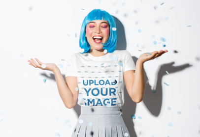 T-Shirt Mockup Featuring a Smiling Woman with a Festive Wig 45496-r-el2