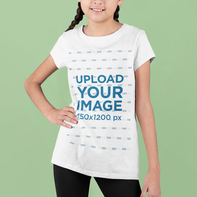T-Shirt Mockup Featuring a Smiling Girl with Two Braids 