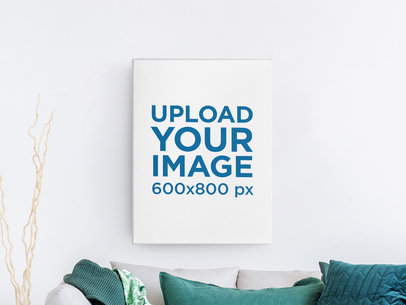 Art Print Mockup Featuring a Customizable Living Room Background 