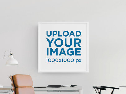 Mockup of a Square Art Print Placed in an Office Environment