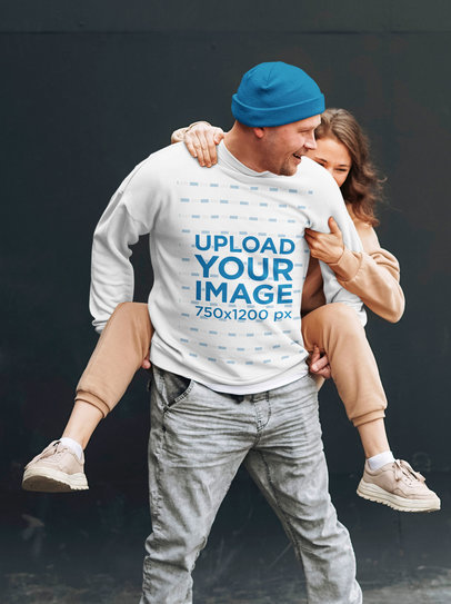 Sweatshirt Mockup Featuring a Happy Man and His Girlfriend 