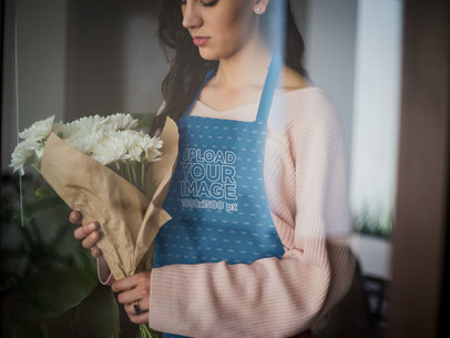 Apron Mockup Featuring a Woman Holding a Bouquet 19825a