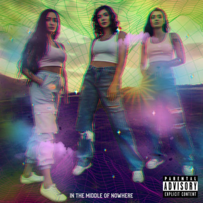 Pop Album Cover Template for a Girl Band with a Glitch Overlay 3258h