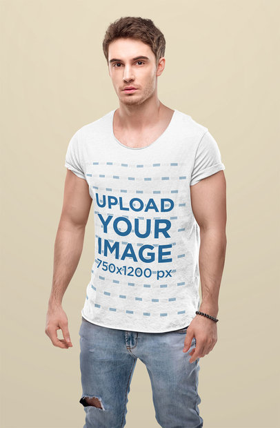 Scoop Neck Heathered T-Shirt Mockup of a Serious Man 