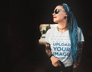T-Shirt Mockup Featuring an Edgy Woman With Blue Braids 45648-r-el2