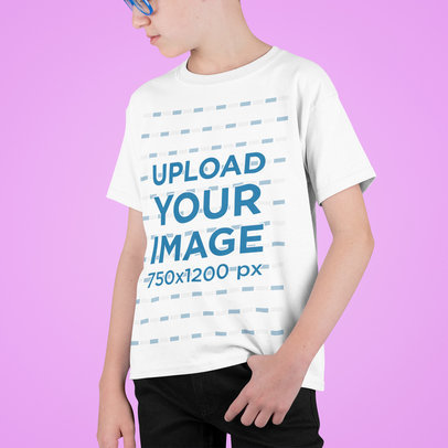 T-Shirt Mockup Featuring a Kid Posing Against a Colored Backdrop m711